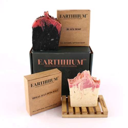 Earthhium: Black Rose & Himalayan Pink Salt with Bamboo Soap Dish Earthhium: Black Rose & Himalayan Pink Salt with Bamboo Soap Dish