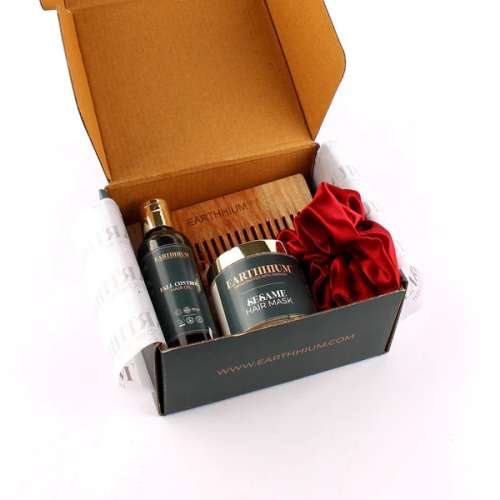 Earthhium: Fall Control Hair Oil, Sesame Hair Mask, Detangling Comb & Scrunchie