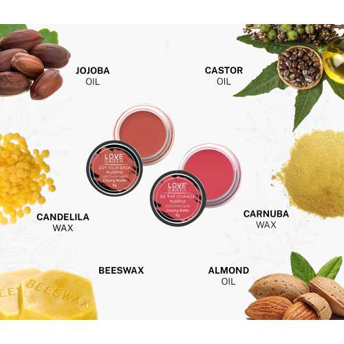 Love Earth: Lip Tint & Cheek Tint Multipot Combo (Rose Pink & Coral) with Richness of Jojoba Oil and Vitamin E for Lips, Eyelids and Cheeks