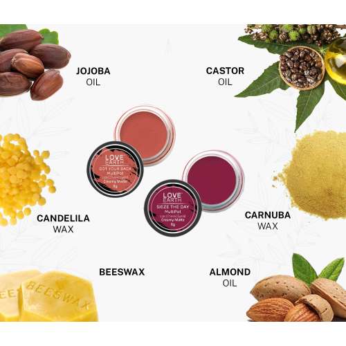 Love Earth: Lip Tint & Cheek Tint Multipot Combo (Coral & Raspberry Pink) with Richness of Jojoba Oil and Vitamin E for Lips, Eyelids and Cheeks