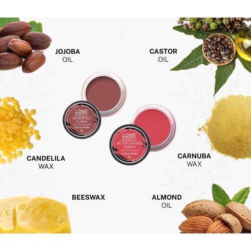 Love Earth: Lip Tint & Cheek Tint Multipot Combo (Rose Pink & Mauvish Pink) with Richness of Jojoba Oil and Vitamin E for Lips, Eyelids and Cheeks