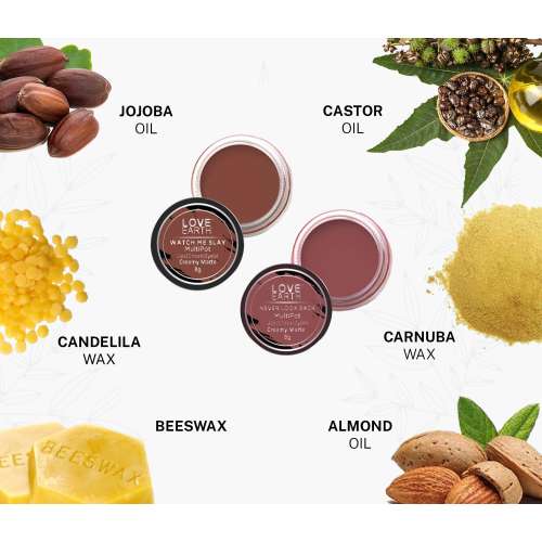 Love Earth: Lip Tint & Cheek Tint Multipot Combo (Ruby Pink & Caramel Brown) with Richness of Jojoba Oil and Vitamin E for Lips, Eyelids and Cheeks