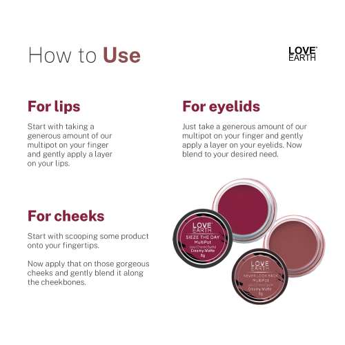 Love Earth: Lip Tint & Cheek Tint Multipot Combo (Ruby Pink & Raspberry Pink) with Richness of Jojoba Oil and Vitamin E for Lips, Eyelids and Cheeks
