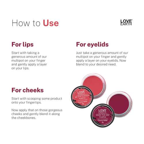 Love Earth: Lip Tint & Cheek Tint Multipot Combo (Rose Pink & Raspberry Pink) with Richness of Jojoba Oil and Vitamin E for Lips, Eyelids and Cheeks
