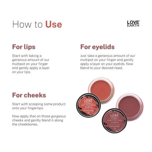 Love Earth: Lip Tint & Cheek Tint Multipot Combo (Coral & Ruby Pink) with Richness of Jojoba Oil and Vitamin E for Lips, Eyelids and Cheeks Love Earth: Lip Tint & Cheek Tint Multipot Combo (Coral & Ruby Pink) with Richness of Jojoba Oil and Vitamin E for Lips, Eyelids and Cheeks