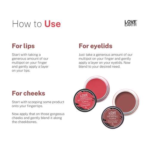 Love Earth: Lip Tint & Cheek Tint Multipot Combo (Rose Pink & Mauvish Pink) with Richness of Jojoba Oil and Vitamin E for Lips, Eyelids and Cheeks