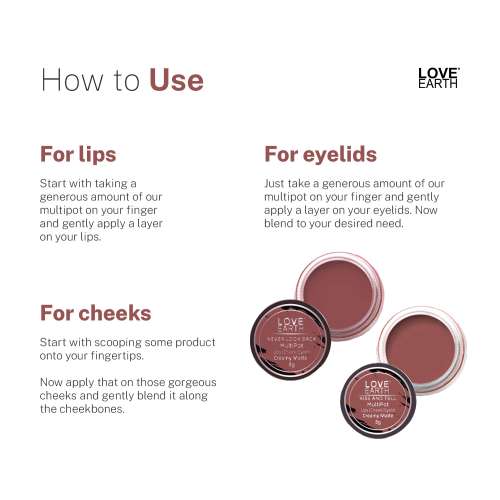 Love Earth: Lip Tint & Cheek Tint Multipot Combo (Mauvish Pink & Ruby Pink) with Richness of Jojoba Oil and Vitamin E for Lips, Eyelids and Cheeks Love Earth: Lip Tint & Cheek Tint Multipot Combo (Mauvish Pink & Ruby Pink) with Richness of Jojoba Oil and Vitamin E for Lips, Eyelids and Cheeks