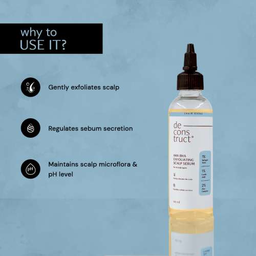 Deconstruct Skincare: AHA BHA Exfoliating Scalp Serum - 1% Salicylic Acid, 1% Lactic Acid, 2% Zinc Complex - 100ml