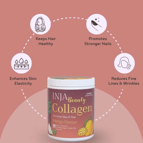 INJA Wellness: Beauty Collagen for Skin, Hair & Nails - Mango Flavour - 125gm