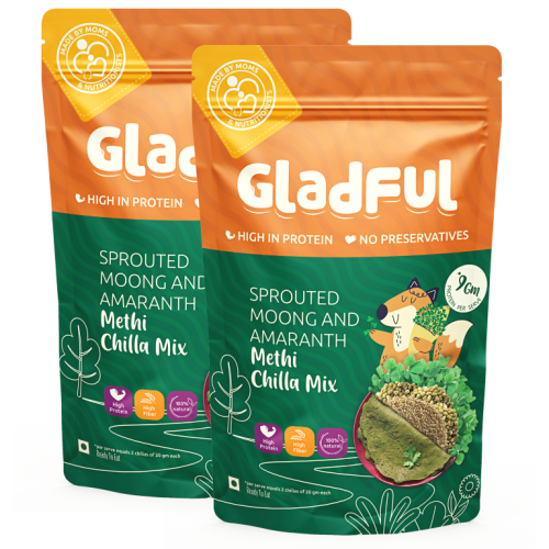Gladful: Sprouted Moong & Amaranth Methi Cheela-Dosa Mix - Pack of 2 (200gm)