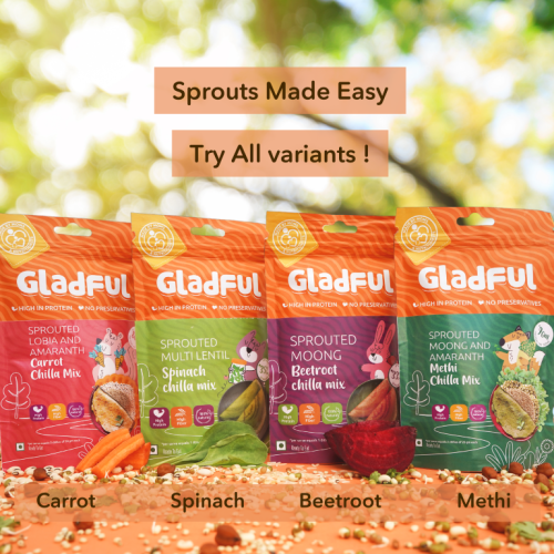 Gladful: Sprouted Moong, Amaranth & Lobia Cheela Dosa Mix - Assorted - Pack of 4 (200gm) each