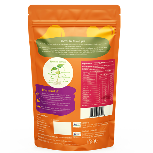 Gladful: Sprouted Moong, Amaranth & Lobia Cheela Dosa Mix - Assorted - Pack of 4 (200gm) each