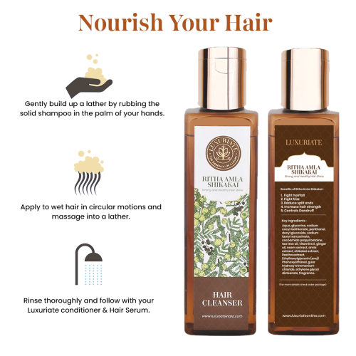 Luxuriate: Reetha amla shikakai Hair Cleanser Shampoo for Men and Women - 200 ml Luxuriate: Reetha amla shikakai Hair Cleanser Shampoo for Men and Women - 200 ml