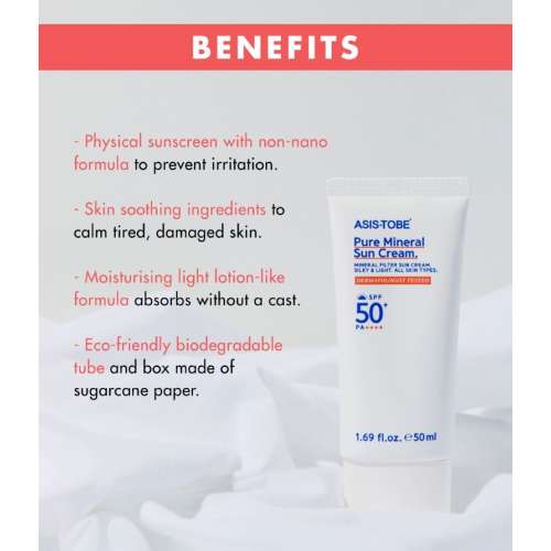 ASIS-TOBE: Pure Mineral Sun Cream SPF 50+ PA++++ - 50ml