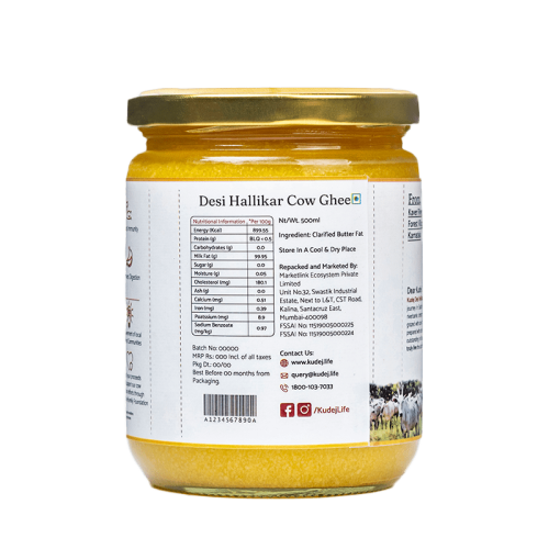 KUDEJ: Desi Hallikar Cow A2 Ghee - 500ml