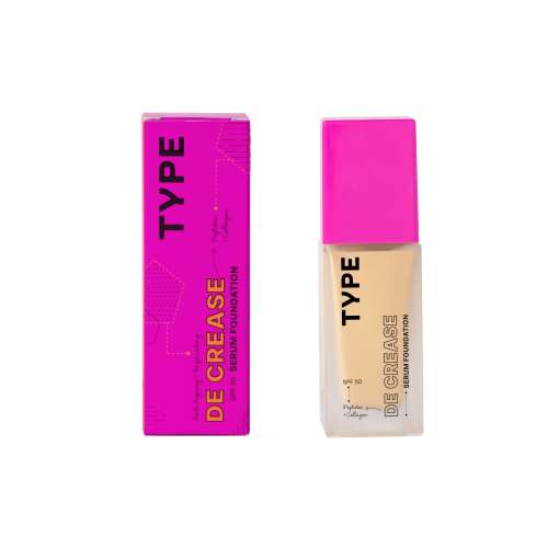 Type Beauty: De Crease Serum Foundation For Fine Lines & Wrinkles Spf 50, Pa ++++ - Almond - 30Ml