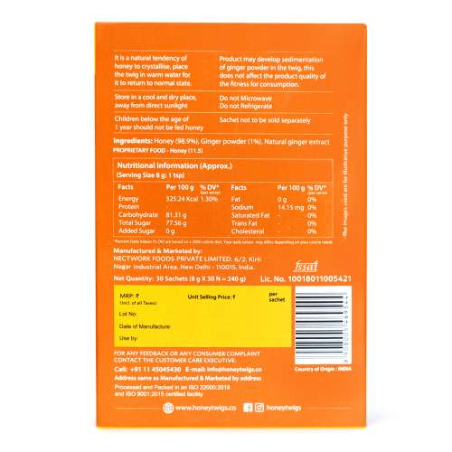 Honey Twigs: Ginger Infused Honey - 240gm - 30 Sachets