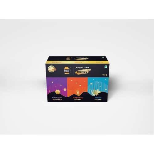 Honey Twigs: Honey Celebrations Gift Pack - Himalayan Honey, Cinnamon-Infused Honey, Vanilla-Infused Honey - Pack of 3 - 250gm each