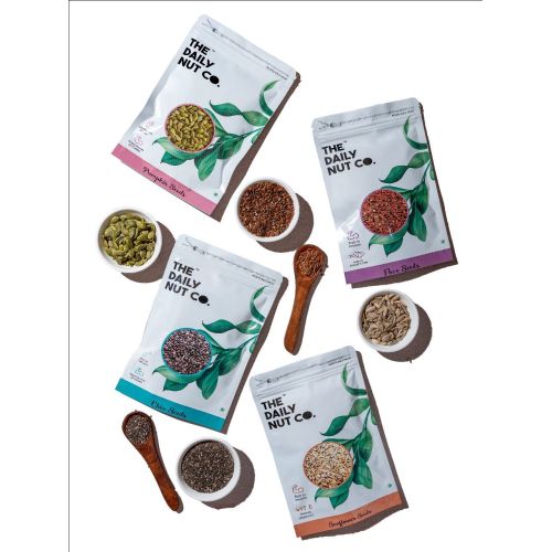 The Daily Nut Co.: Sunflower, Flax, Chia, Pumpkin Seeds Combo - Pack of 4 - 250gm each