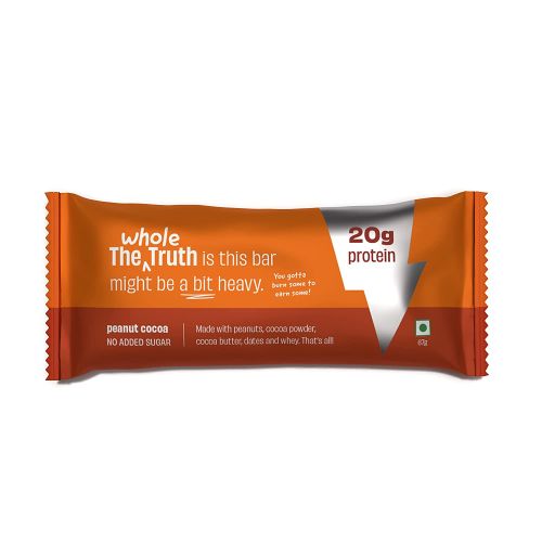 The Whole Truth: High Protein Peanut Cocoa 20g Protein Bar - Pack of 5 x 67g each - No Added Sugar - No Preservatives - No Artificial Flavours - All Natural