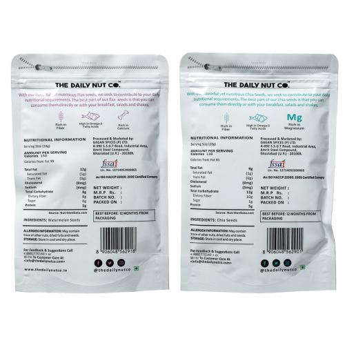 The Daily Nut Co.: Premium Flax And Chia Seeds Combo - Pack of 2 - 250gm each