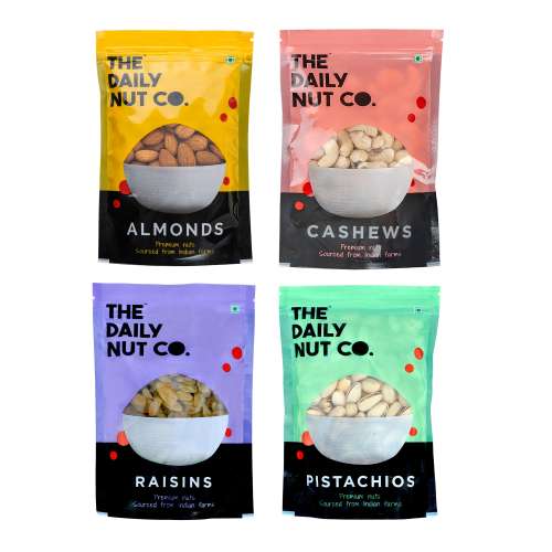 The Daily Nut Co.: Almond, Cashew Raisin And Pistachio Combo - Pack of 4 - 200gm each