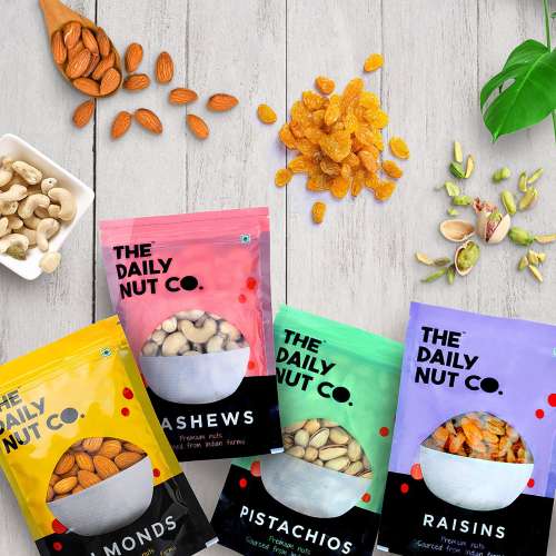 The Daily Nut Co.: Almond, Cashew Raisin And Pistachio Combo - Pack of 4 - 200gm each