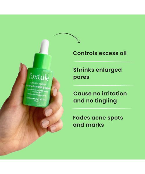 Foxtale: AHA BHA Exfoliating Serum Glycolic Acid + Salicylic Acid Niacinamide   30ml