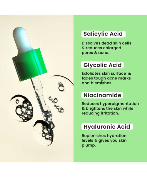 Foxtale: AHA BHA Exfoliating Serum Glycolic Acid + Salicylic Acid Niacinamide   30ml