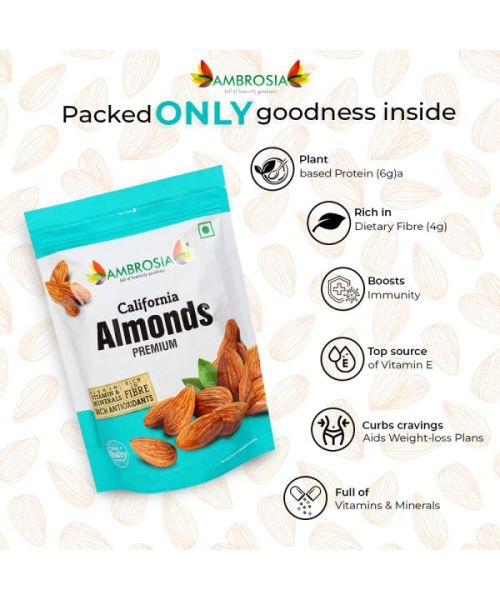Ambrosia: Premium California Whole Almonds - Pack of 2 - 500 gm each