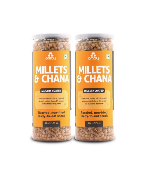 Omay Foods: Millets & Chana - Jaggery Coated - Pack of 2 - 55gm Each