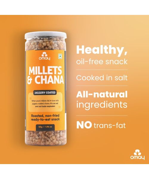 Omay Foods: Millets & Chana - Jaggery Coated - Pack of 2 - 55gm Each