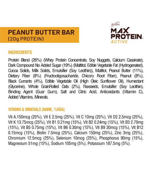 RiteBite Max Protein: Active Peanut Butter Bar [Pack of 12] - 840gm