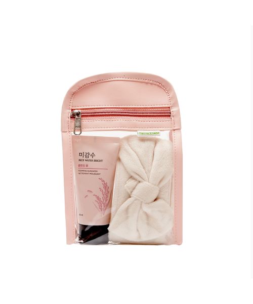 The Face Shop: Rice Water Bright Foaming Cleanser & Bow Velvet Headband Combo