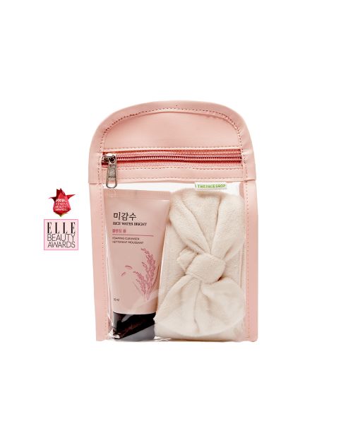 The Face Shop: Rice Water Bright Foaming Cleanser & Bow Velvet Headband Combo