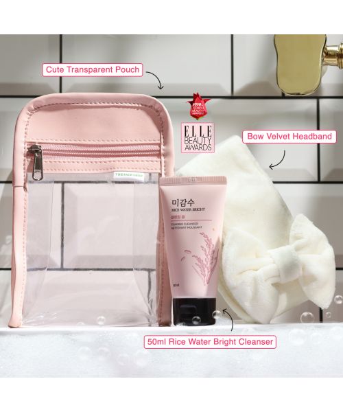 The Face Shop: Rice Water Bright Foaming Cleanser & Bow Velvet Headband Combo