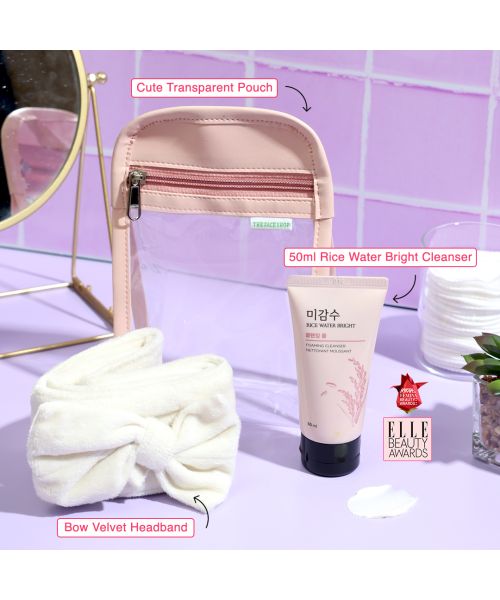 The Face Shop: Rice Water Bright Foaming Cleanser & Bow Velvet Headband Combo