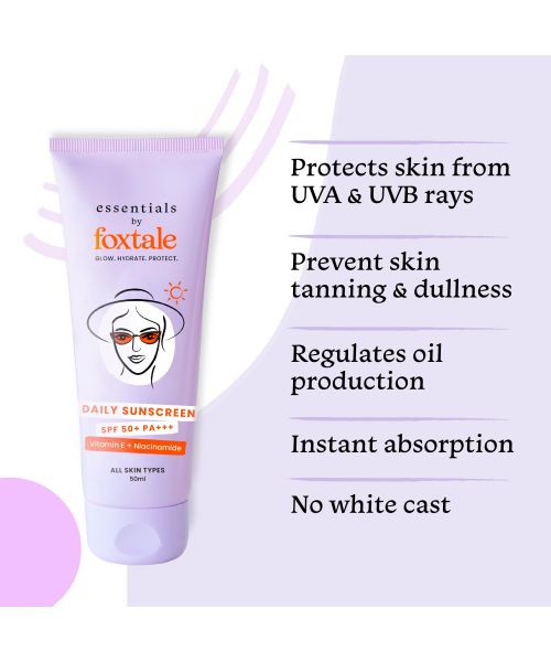 Foxtale: Glow Sunscreen SPF 50 PA++++ with Vitamin C & Niacinamide for a Dewy Glow  50ml