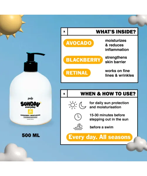 Pulp: Sunday everyday body sunscreen moisturiser spf 50 - 500ml