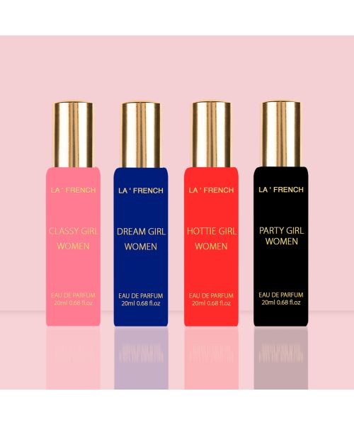 La' French: Organic Luxury Perfumes Gift Set - Hottie, Classy, Dream, Party Girl perfume for Women - Pack of 4 - 20ml Each