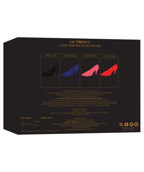 La' French: Organic Luxury Perfumes Gift Set - Hottie, Classy, Dream, Party Girl perfume for Women - Pack of 4 - 20ml Each