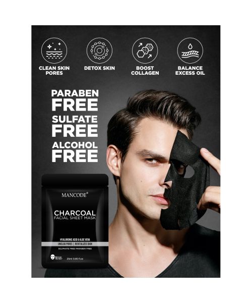 Mancode: Charcoal Face Sheet Mask - Pack of 3 (25ml each)