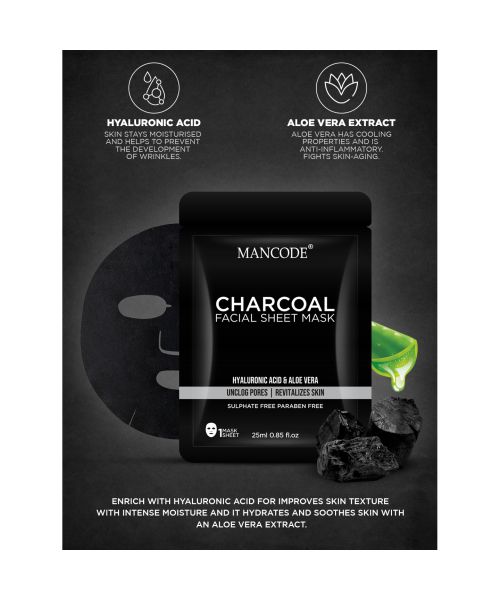 Mancode: Charcoal Face Sheet Mask - Pack of 3 (25ml each)