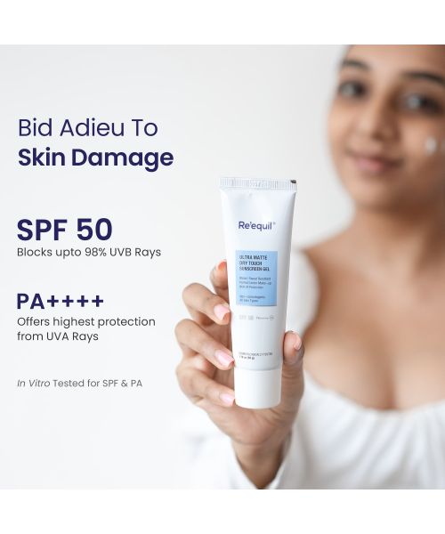 Reequil: Ultra Matte Dry Touch Sunscreen Gel SPF 50 PA++++ - 50gm