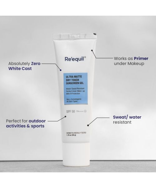 Reequil: Ultra Matte Dry Touch Sunscreen Gel SPF 50 PA++++ - 50gm