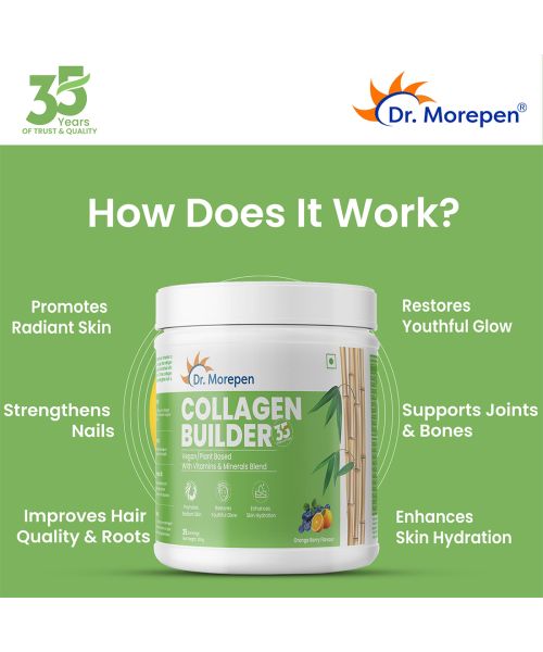Dr. Morepen: Natural Collagen Builder | Plant Based Collagen Powder | Orange Berry Flavour - 250g