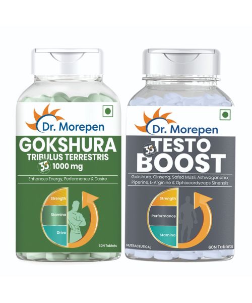 Dr. Morepen: Testo Boost & Gokshura For Men - For Improved Performance - Combo Pack - 60 Capsules each