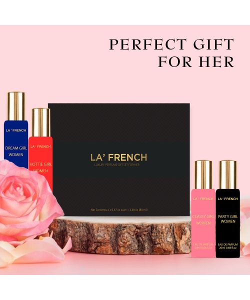 La' French: Organic Luxury Perfumes Gift Set - Hottie, Classy, Dream, Party Girl perfume for Women - Pack of 4 - 20ml Each