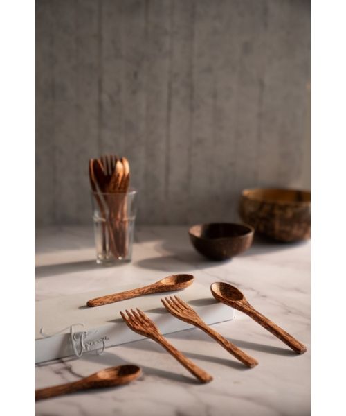 Thenga: Coconut Wood Spoon & Fork - Pack of 2 Each