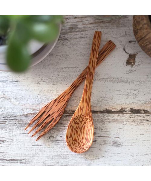 Thenga: Coconut Wood Spoon & Fork - Pack of 2 Each